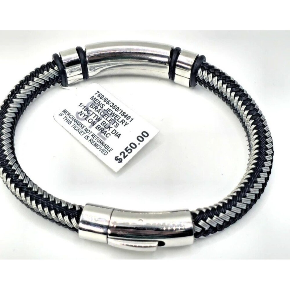 Macy's Men's Black & Silver Stainless Steel Braided Bracelet with Accent Stones